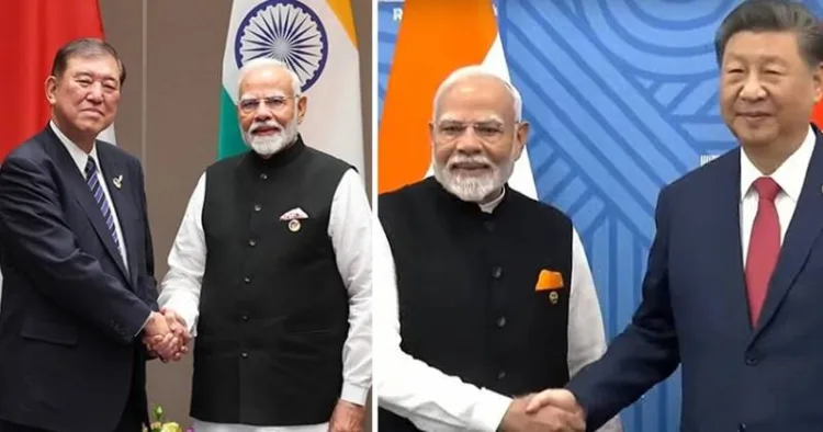 (Left to Right): Prime Minister Narendra Modi with Japanese Prime Minister Shigeru Ishiba and Prime Minister Narendra Modi with Chinese President Xi Jinping