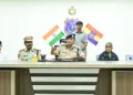 The Commissioner of Police, Rachakonda, G Sudheer Babu announcing the surrender of Kakarala Sunitha @ Badri and Chennuri Harish @ Ramanna (Seated right side)