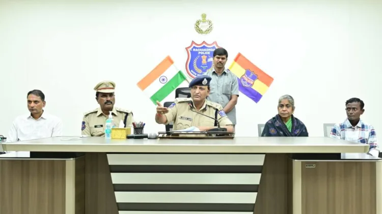 The Commissioner of Police, Rachakonda, G Sudheer Babu announcing the surrender of Kakarala Sunitha @ Badri and Chennuri Harish @ Ramanna (Seated right side)