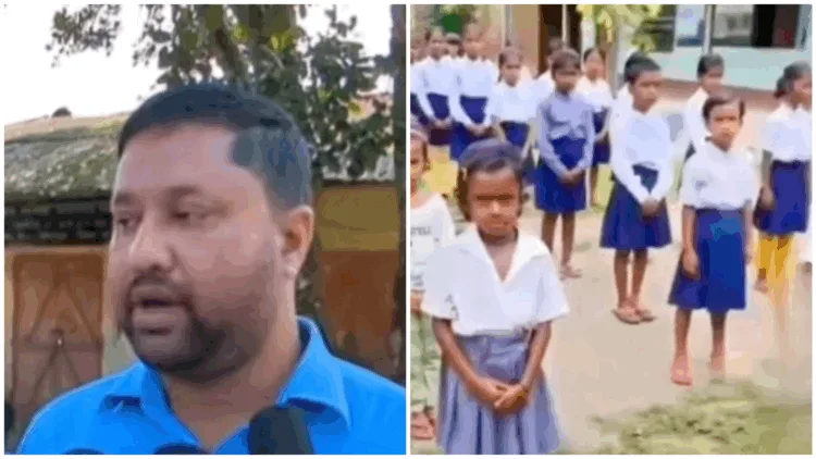 Headmaster Jeherul (L) and the students reciting Quranic verses in school