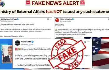 Viral posts claiming India is reviewing US ties over tariffs has been flagged as fake by PIB Fact Check. (IMAGE: X)