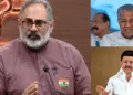 BJP Kerala President Rajeev Chandrashekar ; Kerala CM Pinarayi Vijayan and TN CM MK Stalin