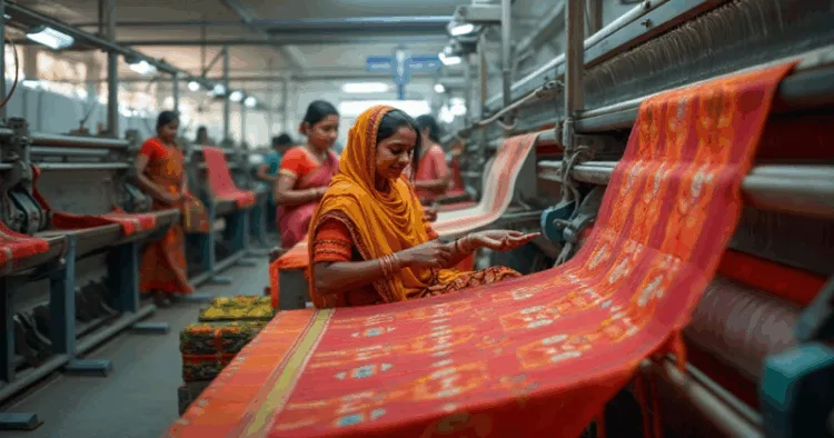 A woman weaving a cloth