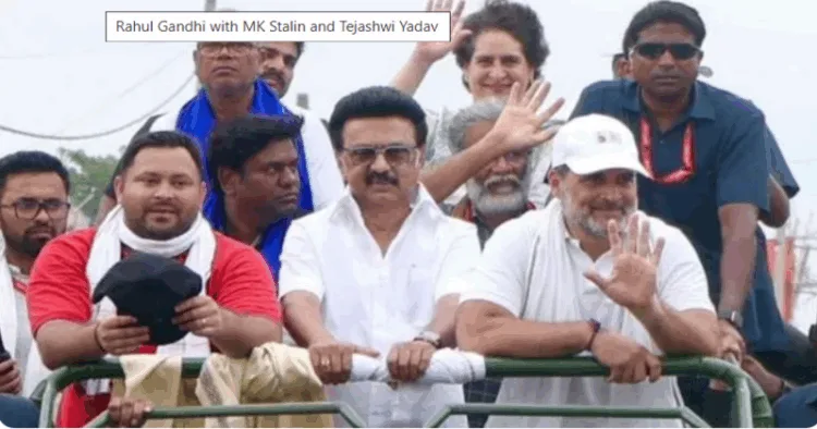 I.N.D.I.Alliance leaders incuding Tamil Nadu CM MK Stalin at a rally in Bihar