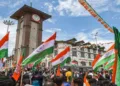 The national flag flying high at Lal Chowk, Srinagar