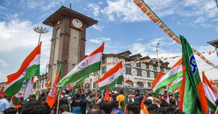 The national flag flying high at Lal Chowk, Srinagar