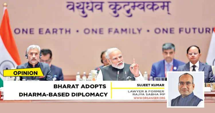 Prime Minister Narendra Modi ( in middle) and Foreign Minster Dr S Jaishankar (Left) during G 20 Summit in New Delhi