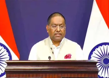 MEA spokesperson Randhir Jaiswal addresses a press briefing, in New Delhi on August 1, 2025