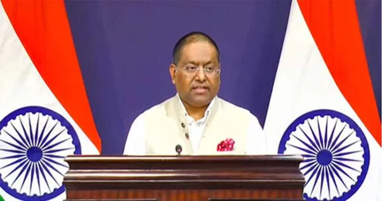 MEA spokesperson Randhir Jaiswal addresses a press briefing, in New Delhi on August 1, 2025
