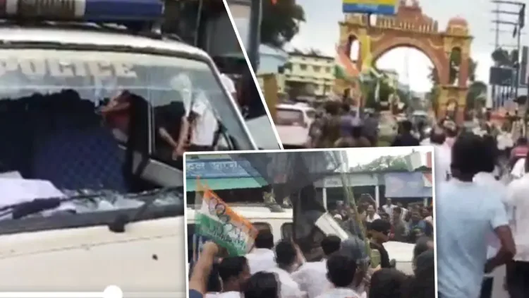 Police vehicles vandalised by the mob led by TMC goons in Bengal