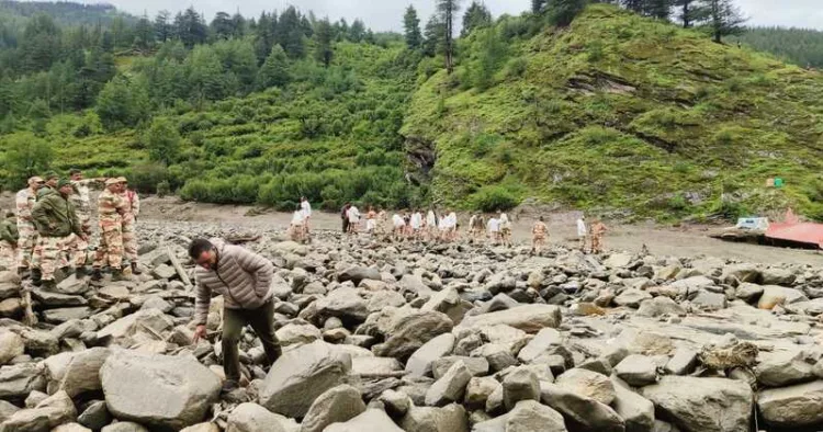 Rescue work being carried out in the area devastated by cloud burst in Uttarkashi