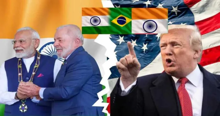 Prime Minister Narendra Modi (Left), Brazilian President Luiz Inacio Lula da Silva, US President Donald Trump (Right)