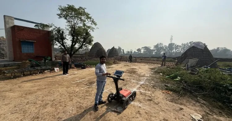 A Ground Penetrating Radar (GPR) survey being conducted by the Indian Institute of Technology (IIT) Kanpur around Topra Kalan in January 2025 (Photo: Indian Express)