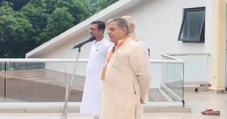 RSS Sarkaryawah Dattatreya Hosabale addressing the gathering on the occasion of the 79th Independence Day in Mumbai.