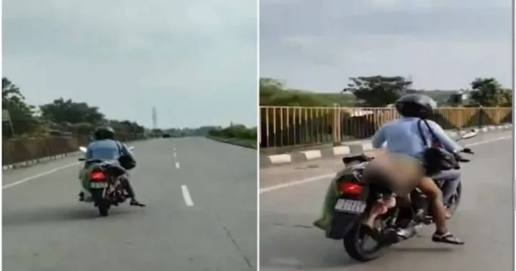 The victim's husband, seen transporting her body after a tragic hit-and-run on a highway near Nagpur