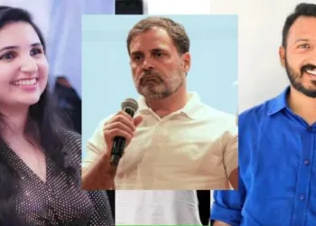 Malayalam actress Rini Ann George, Rahul Gandhi and Palakkad MLA and Kerala Youth congress President Rahul Mankoottam