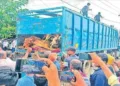 Angry locals are protesting against cattle smuggling through a container in Panikoili, Jajpur district