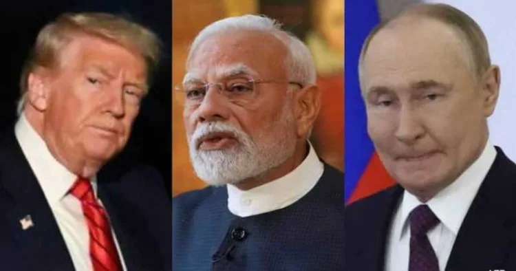 US president Donald Trump (Left), PM Modi and Russian President Vladimir Putin (Right)
