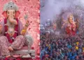 (Left) Murti of Bhagwan Ganesh (Right) Devotees celebrating Ganesh Chaturthi