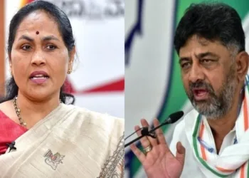 Karnataka Deputy Chief Minister D.K. Shivakumar (Left) and Union Minister Shobha Karandlaje (Right)