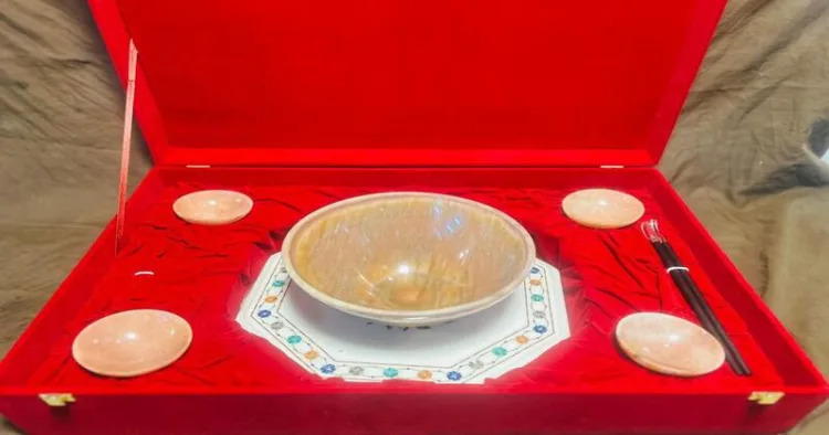 Prime Minister Modi gifts a vintage precious stones Ramen Bowl along with Silver chopsticks to Prime Minister of Japan, Shigeru Ishiba