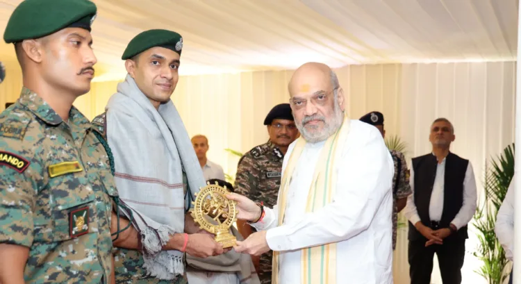 Union Home Minister Shah felicitated jawans who participated in Karegutta Hill campaign, image courtesy X