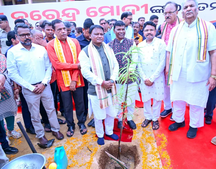 Odisha CM Mohan Charan Majhi takes part in the plantation drive on the occasion of PM Modi's 75th birthday