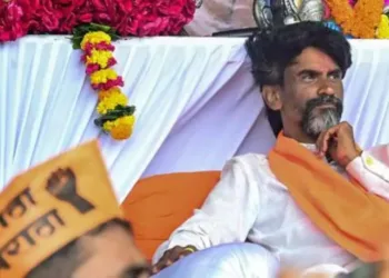 Activist Manoj Jarange Patil during his indefinite hunger strike demanding Maratha reservation, at Azad Maidan, in Mumbai