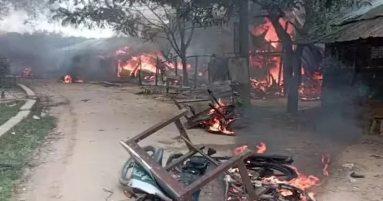 Illegal Muslim settlers in the region set the tribal houses on fire as the protests broke out