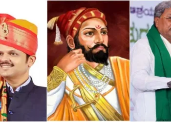 (Left To right) Maharashtra CM Devendra Fadnavis , Shivaji Maharaj, Karnataka CM Siddaramaiah