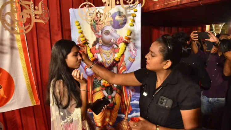 Varah Dev's poster outside a Garba Pandal in Maharashtra