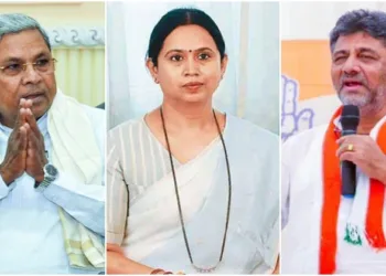 (From left to right) Karnataka CM Siddaramaiah, Women and Child Development Minister Lakshmi Hebbalkar, Deputy CM DK Shivkumar