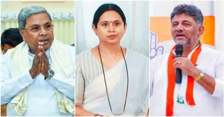 (From left to right) Karnataka CM Siddaramaiah, Women and Child Development Minister Lakshmi Hebbalkar, Deputy CM DK Shivkumar