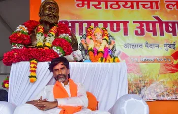 Activist Manoj Jarange Patil during his indefinite hunger strike demanding Maratha reservation, at Azad Maidan, in Mumbai