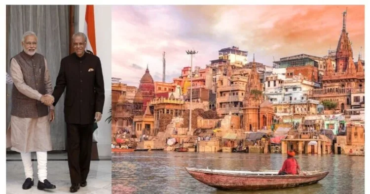 PM Narendra Modi with Mauritius Prime Minister Navinchandra Ramgoolam. Both leaders meet in Kashi
