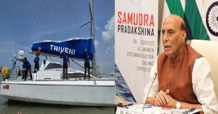 Defence Minister Shri Rajnath Singh virtually flagging off the journey of IASV Triveni