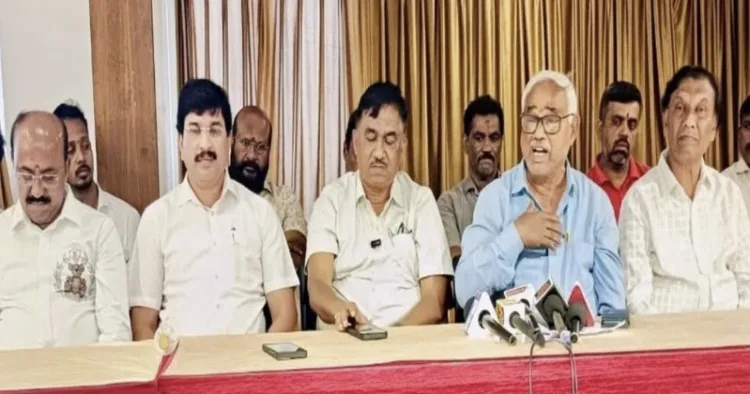 BJP leaders speaking at a press conference
