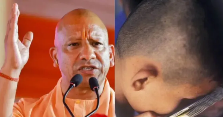 (Left)UP CM Yogi Adityanath (Right) A visually impaired child