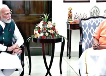 Prime Minister Narendra Modi meets and congratulates CP Radhakrishnan on being elected as the Vice President of India, in New Delhi