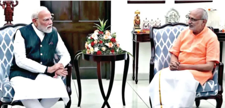 Prime Minister Narendra Modi meets and congratulates CP Radhakrishnan on being elected as the Vice President of India, in New Delhi