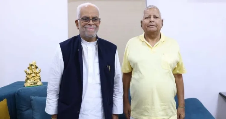I.N.D.I Alliance VP candidate B Sudarshan Reddy (Left) and Fodder scam convict Lalu Prasad (Right)
