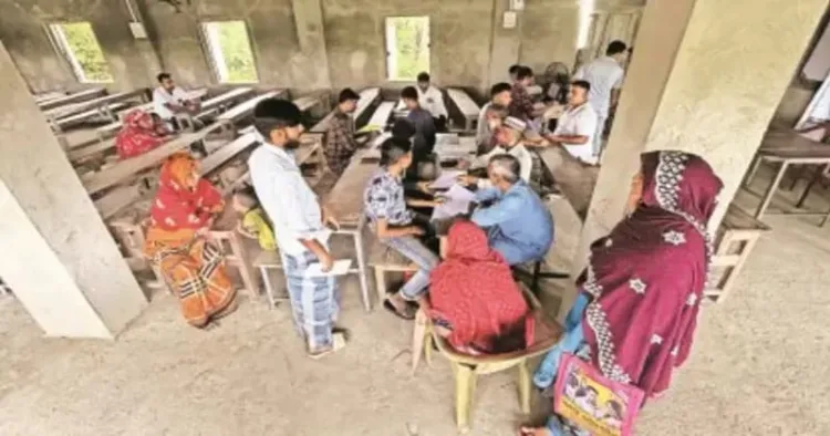 Residents attend an outreach camp organised by the TMC government in Pathankhali village
