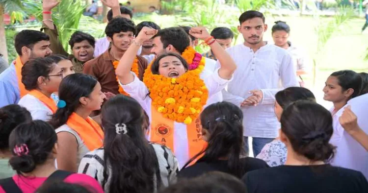 ABVP candidates campaign during DUSU Elections