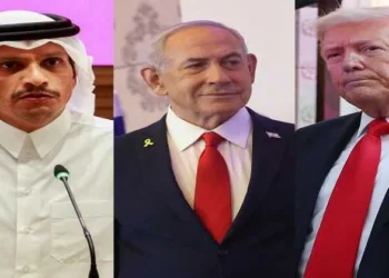 Qatari Prime Minister Sheikh Mohammed bin Abdulrahman Al Thani, Israeli PM Benjamin Netanyahu and US President Donald Trump
