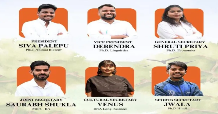 Wining candidates of the ABVP in Hyderabad Central University (HCU) Students’ Union elections