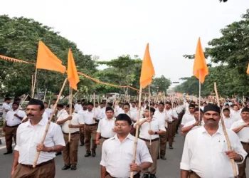 RSS Swayamsevaks perform Path Sanchalan in Bhubaneswar