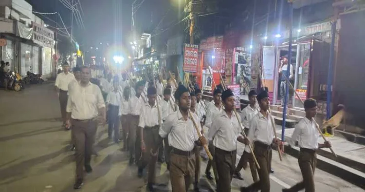 Swayamsevaks participating in a grand path sanchalan at Balasore in Odisha