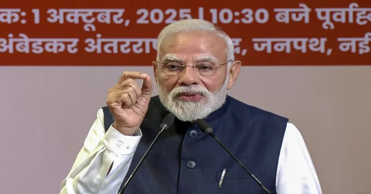 New Delhi, Oct 01 (ANI): Prime Minister Narendra Modi speaks during centenary celebrations at the Ambedkar International Centre, in New Delhi on Wednesday. (DD/ANI Video Grab)