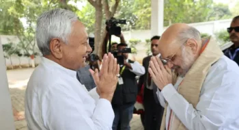 Bihar CM Nitish Kumar and Union Home Minister Amit Shah in Patna on Friday, Image courtesy X