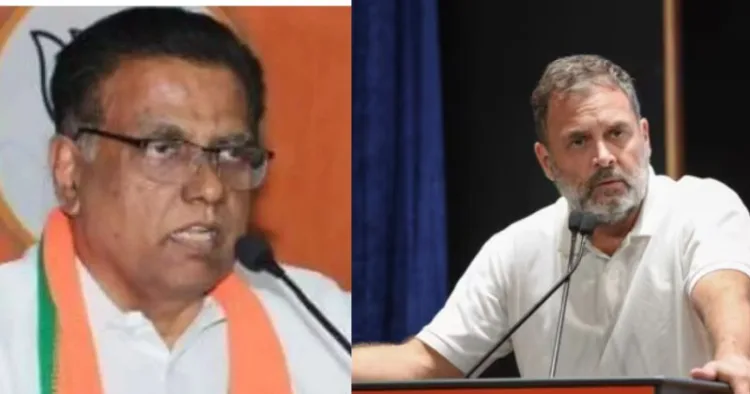 (Left) N V Subash, Chief Spokesperson and Media-in-Charge of the Telangana BJP (Right) Rahul Gandhi